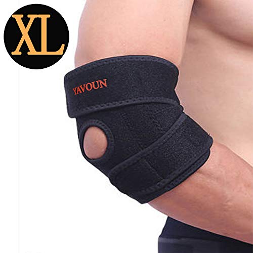 Product Cover Elbow Support,Adjustable Tennis Elbow Support Brace, Great for Sprained Elbows, Tendonitis, Arthritis,Basketball，Baseball,Golfer's Elbow Provides Support & Ease Pains XL (Black Longer)