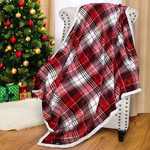 Product Cover Catalonia Red Buffalo Plaid Sherpa Throw Blanket,Reversible Super Soft Warm Comfy Fuzzy Snuggle Micro Fleece Plush Throws for Bed Couch Sofa TV,60x50 Inches