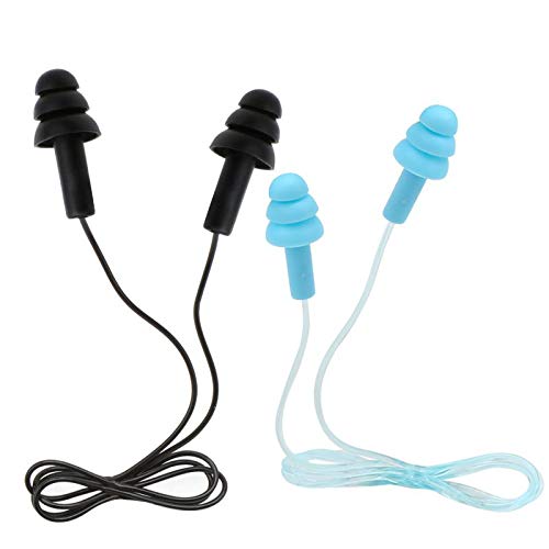 Product Cover Junhua Ear Plugs,Reusable Silicone Waterproof Earplugs, Comfortable with Cord Ear Plugs for Sleeping, Snoring, Swimming, Work, Travel and Loud Events, 2 Pair -32 NRR