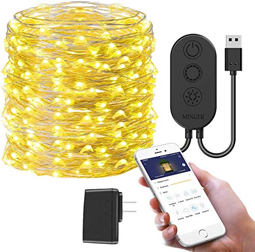 Product Cover MINGER USB String Light, 33 Feet Fairy Lights Plug in, 100 LEDs 8 Scence Modes Waterproof with Bluetooth APP Fairy String Lights for Christmas Home Festivals Outdoor Warm White