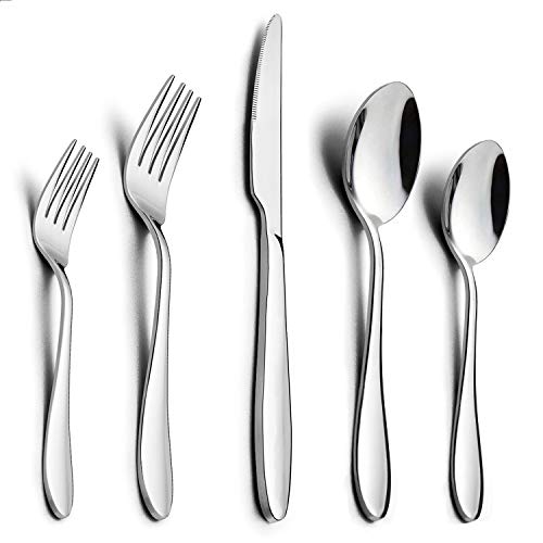 Product Cover 40-Piece Silverware Set, HaWare Stainless Steel Modern Flatware Cutlery Set, Elegant Tableware Set for 8, Dinner Knives/Spoons/Forks, Mirror Polished, Dishwasher Safe