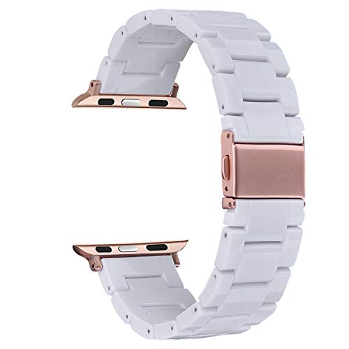 Product Cover V-MORO Resin Band Compatible with Apple Watch Band 42mm 44mm iWatch Series 5/4/3/2/1 with Stainless Steel Buckle Replacement Wristband Strap Women Men(White-Tone, 42mm/44mm)