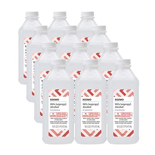 Product Cover Amazon Brand - Solimo 99% Isopropyl Alcohol First Aid Antiseptic For Technical Use, 16 Fl Oz (Pack of 12)