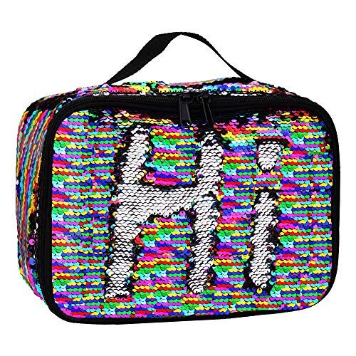 Product Cover Insulated Mermaid Lunch Box, Reversible Sequin Flip Color Change Fashion Lunch Tote, Perfect for Working Women or Kids (Rainbow001)