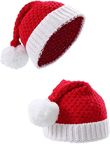 Product Cover Sumind 2 Pieces Santa Hat Christmas Red and White Knitted Christmas Caps Winter Hat Xmas Hats (Child Size)
