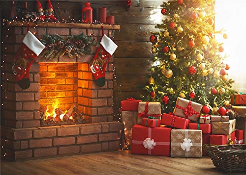Product Cover Christmas Theme Tree Stove Sock Fireplace Gift Blanket Photograhy Background Santa Reindeer Garland Christmas Ball Xmas Party Backdrop