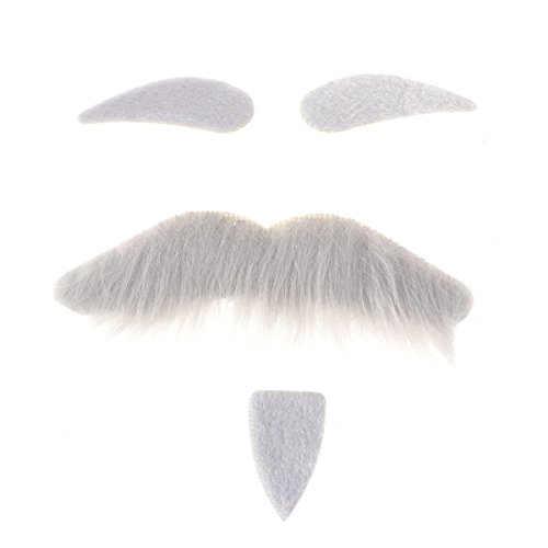 Product Cover LUOEM Three-Piece Novelty Halloween Costumes Self Adhesive Fake Eyebrows Beard Moustache Goatee Kit Facial Hair Cosplay Props Disguise Decoration for Masquerade Costume Party (Grey)