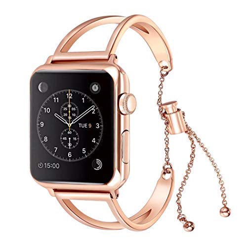 Product Cover WONMILLE Bracelet for Apple Watch Band 40mm, Classy Stainless Steel Jewelry Bangle for iWatch Bands Strap Wristbands Unique Fancy Style for Women Girls with Pendant and Tassel (40mm Rose Gold)