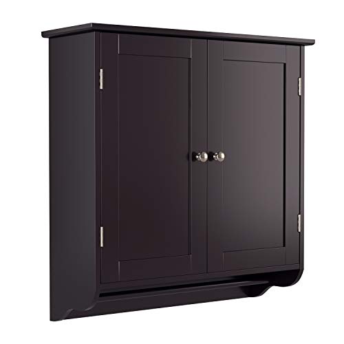 Product Cover Homfa Bathroom Wall Cabinet, Over The Toilet Space Saver Storage Cabinet Kitchen Medicine Cabinet Doule Door Cupboard with Adjustable Shelf and Towels Bar, Dark Brown