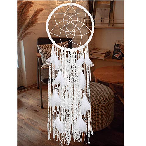Product Cover Large Dream Catcher White Feather Boho Style Dreamcatchers with Bells Dream Catcher for Bedroom(Dia 11.8