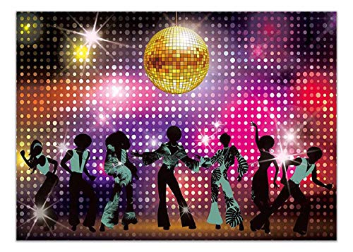 Product Cover Allenjoy 7x5ft Vintage 70s 80s Disco Dancers Backdrop for Party Let's Glow Crazy Shining Neon Night Birthday Photography Background Cake Table Banner Wall Decoration Photo Booth Props