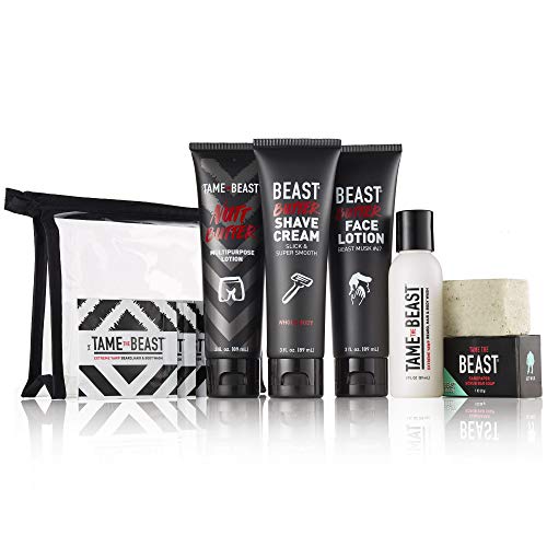 Product Cover Men's Grooming Travel Set - All-in-1 Body Wash, Face Lotion, Nutt Butter Tingle Cream, Shave Cream, Bonus Samples - BBC Back Balls Chest Starter Kit by Tame the Beast