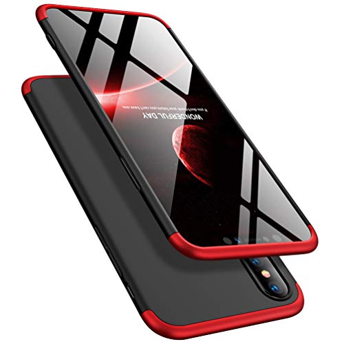 Product Cover ATRAING iPhone Xs Max Case, Ultra-Thin PC Hard Case Cover with Tempered Glass Film Protector for Apple iPhone Xs Max (Red+Black+Red)