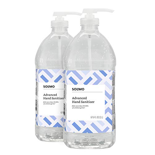 Product Cover Amazon Brand - Solimo Advanced Hand Sanitizer with Vitamin E, Original Scent, Pump Bottle, 2 Liters (Pack of 2)