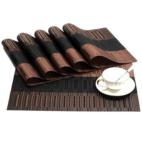 Product Cover SHACOS Exquisite Placemats Set of 8 Woven Vinyl Place Mats Heat Resistant Dining Table Mats (8, Ombre Coffee Black)