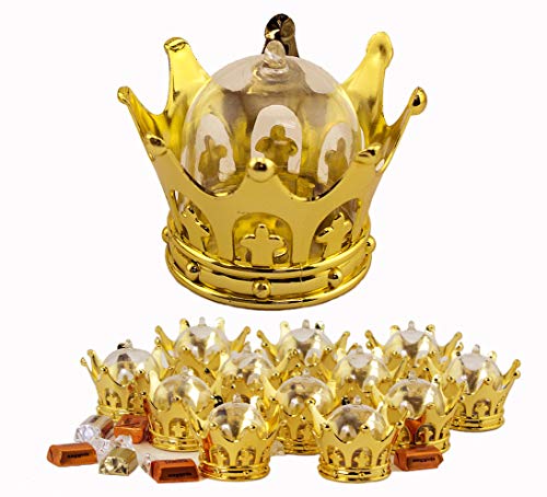 Product Cover JCHB 12PC Gold Crown Fillable for Small Candy Chocolate, Table Decorations, Party Favors