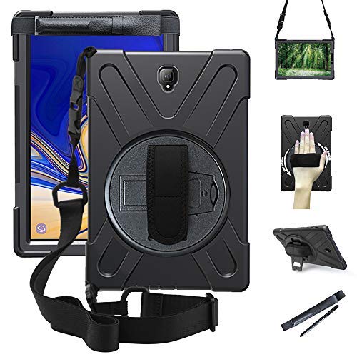 Product Cover ZenRich 360 Rotatable w/Kickstand Hand Strap Shoulder Grip, 3 Layer Hybrid Shockproof Cover w/S Pen Holder for Samsung Galaxy Tab S4 10.5 2018 SM-T830/T835/T837 Tablet (Black)