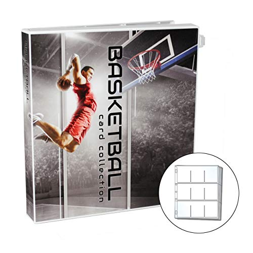 Product Cover UniKeep Basketball Themed Trading Card Collection Binder with 10 Platinum Series Trading Card Pages. Fully Enclosed Case with a Locking Latch to Keep Cards Secure
