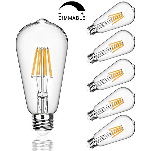 Product Cover Edison Led Bulbs Dimmable Light Bulb 8W - 75 Watt Equivalent Vintage Style Filament Bulb 2700K Warm White E26 650 Lumen 6-Pack