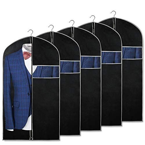 Product Cover Syeeiex 40 inch Suit Bags for Storage and Travel with Clear Window and ID Card Holder for Suit, Jacket, Skirt, Shirt and Coat, Set of 5