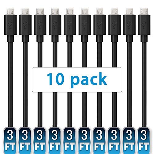 Product Cover Mopower Micro USB Cable,10 Pcs 3FT High Speed USB 2.0 A Male to Micro B Charge and Sync Cables for Samsung,LG,BlackBerry and Motorola Smartphones & Tablets Black (10-Pack)
