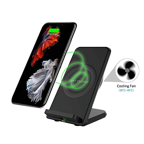 Product Cover Wireless Charger Stand with Fan, Maxjoy Qi Wireless Charger, 10W Wireless Charger, Fast Wireless Charger Compatible for iPhone Xs/XR/X / 8/8 Plus Samsung Galaxy S9 /S9+ /S8 / S8+ / S7 / Note 8