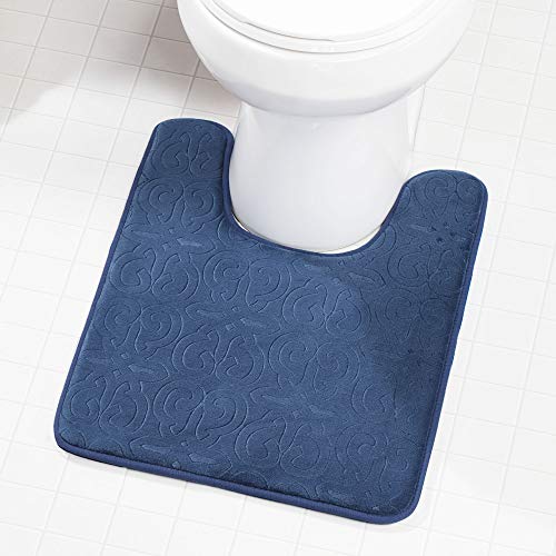 Product Cover Genteele Memory Foam Toilet Bathroom Rugs U-Shaped Contour Toilet Mat, Non Slip, Machine Washable, Absorbent, Super Cozy Velvet Bathroom Toilet Carpet, Embossed Navy