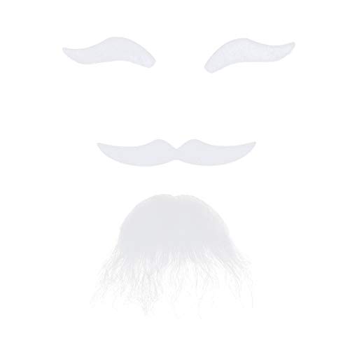 Product Cover LUOEM 3PCS Self Adhesive Fake Eyebrows Beard Moustache Goatee Kit Facial Hair Cosplay Props Disguise Decoration for Christmas Masquerade Costume Party (White)