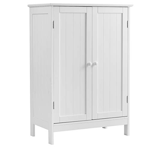 Product Cover Tangkula Bathroom Floor Cabinet, Wooden Floor Storage Cabinet, Living Room Modern Home Furniture Free Standing Storage Cabinet, 23.5x14x34 inches (White)