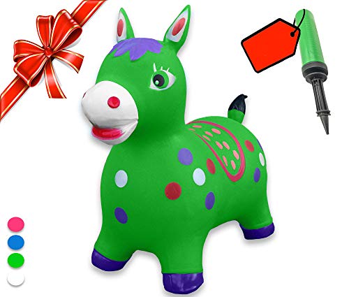 Product Cover Bouncy Horse - ECO-Friendly - Animal Bouncing Hopper Toy, Inflatable Ride on Jumping Bouncer for Kids (Green)