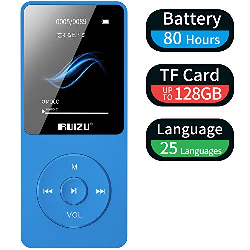 Product Cover MP3 Player, RUIZU X02 16GB Ultra Slim Music Player with FM Radio,Voice Recorder,Video Play,Text Reading,80 Hours Playback and Expandable Up to 128 GB (Blue)