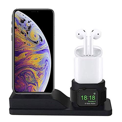 Product Cover Charging Dock Station Stand Compatible for iPhone Apple Watch AirPods, 3 in 1 Charger Silicone Stand Can be Used iPhone iWatch Apple Watch Charging Dock Stand Station