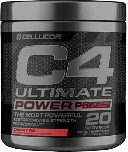 Product Cover C4 Ultimate Power P6 Pre Workout Powder Cherry Pie | Sugar Free Preworkout Energy & Testosterone Booster Supplement for Men, 20 Servings