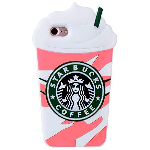 Product Cover Pink Coffee Cup Case for iPhone 8 /iPhone 7,3D Cartoon Animal Cute Soft Silicone Rubber Character Cover,Food Funny Design Kawaii Fashion Cool Fun Protective Skin for Kids Child Teens Girls(iPhone8/7)