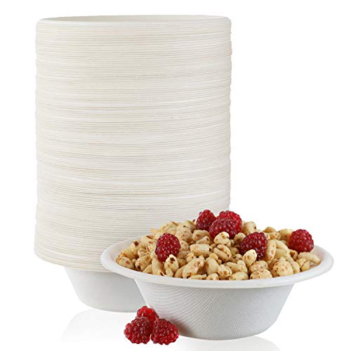 Product Cover 125 Pack - 12 oz Biodegradable, Compostable, Paper Disposable Bowl, Eco Friendly Sugarcane Bowls/Bagasse, Safe for Hot and Cold Foods