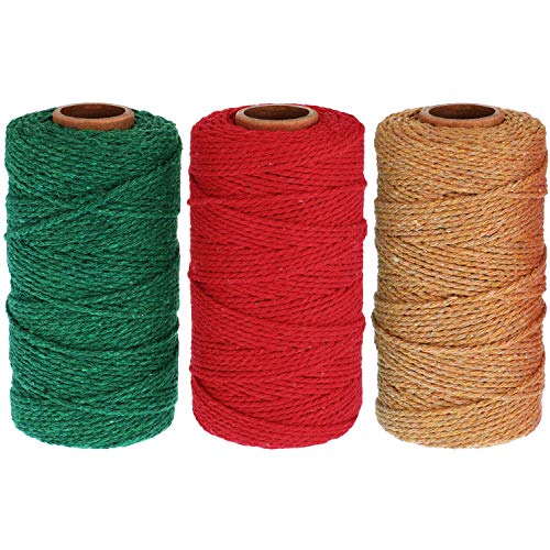 Product Cover 984 Feet Cotton Baker Twine 2 mm Halloween Valentine's Day Christmas Wrapping String Rope for DIY Craft (Red, Green, Khaki)