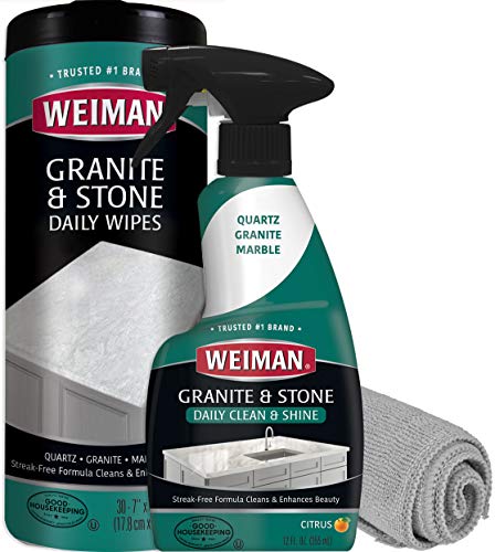 Product Cover Weiman Granite Cleaner Kit - Non-Toxic for Granite Marble Soapstone Quartz Quartzite Slate Limestone Corian Laminate Tile Countertop