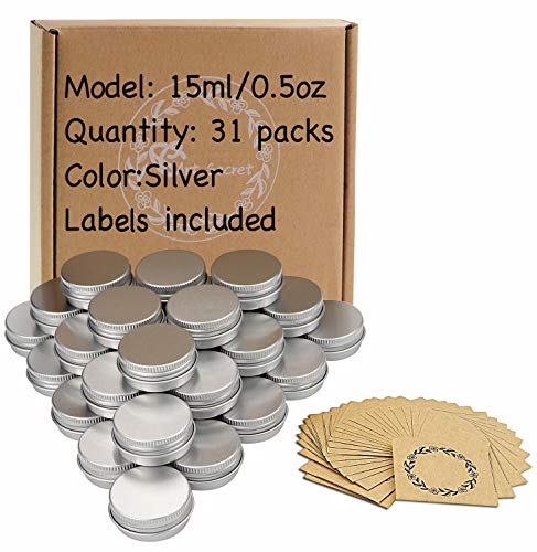 Product Cover 31pcs 0.5oz/15ml Sliver Aluminum Tin Jar with Screw Lid and Blank Labels