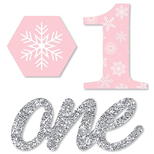 Product Cover Big Dot of Happiness Pink Onederland - Shaped Holiday Snowflake Winter Wonderland Birthday Party Cut-Outs - 24 Count