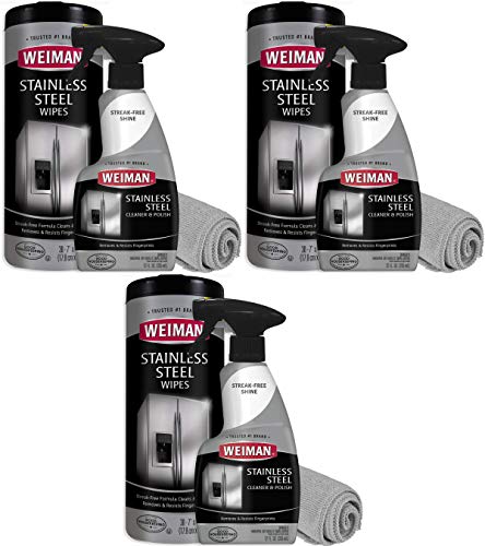 Product Cover Weiman Stainless Steel Cleaner Kit - Fingerprint Resistant, Removes Residue, Water Marks and Grease from Appliances - Works Great on Refrigerators, Dishwashers, Ovens, and Grills