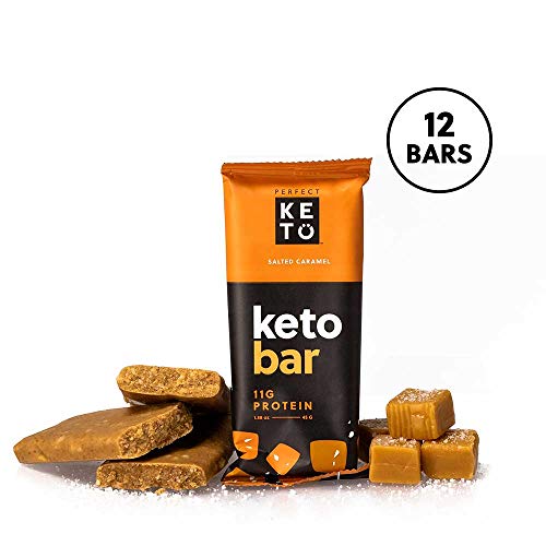 Product Cover Perfect Keto Protein Snacks - Box of 12 Bars - Low Carb Diet Friendly with Coconut Oil, Collagen, No Added Sugar - Sweet Treat in Salted Caramel Flavor - Individual Packs for Travel, Hiking