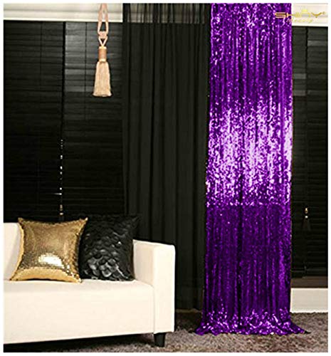 Product Cover Sequin Curtains 2 Panels Purple 2FTx8FT Sequin Photo Backdrop Royal Purple Sequin Backdrop Curtain Pack Of 2-1011E