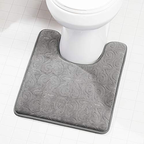Product Cover Genteele Memory Foam Toilet Bathroom Rugs U-Shaped Contour Toilet Mat, Non Slip, Machine Washable, Absorbent, Super Cozy Velvet Bathroom Toilet Carpet, Embossed Stone