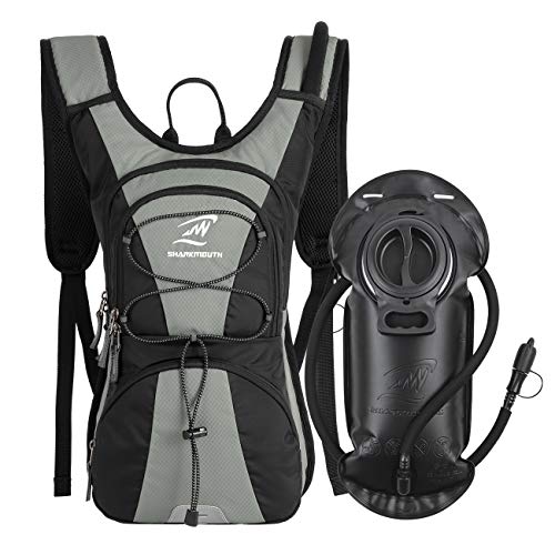 Product Cover SHARKMOUTH FLYHIKER Hiking Hydration Backpack Pack with 2.5L BPA Free Water Bladder, Lightweight and Comfortable for Short Day Hikes, Day Trips and Trails, Gray