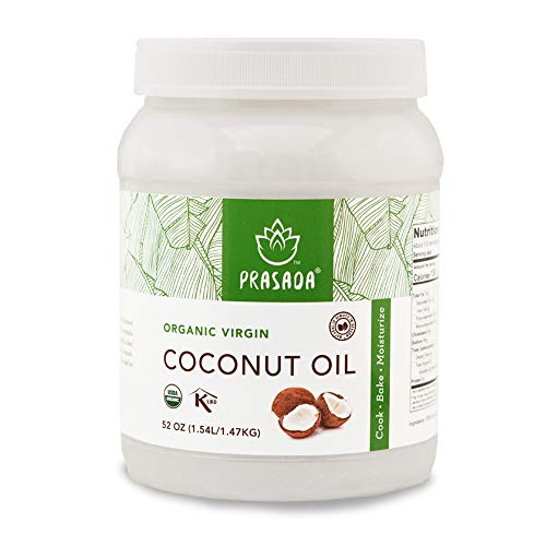 Product Cover Prasada Organic Virgin Coconut Oil (52oz) | Cold-Pressed, Non-GMO, Single Origin | Perfect for Baking, Frying, Grilling and Cosmetic Application