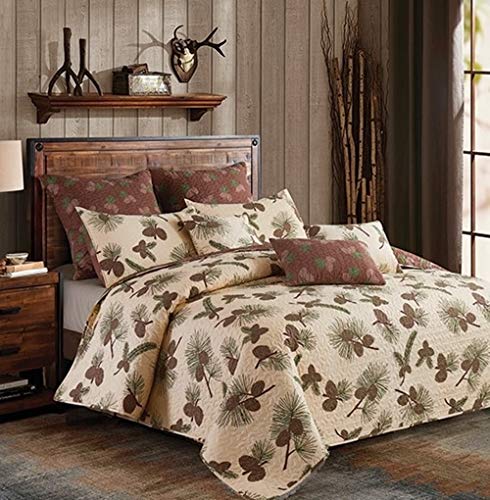 Product Cover Virah Bella Forest Pines 3 Piece Full/Queen Quilt Set - 1 Quilt and 2 Standard Shams with Pine Cone Patchwork Pattern