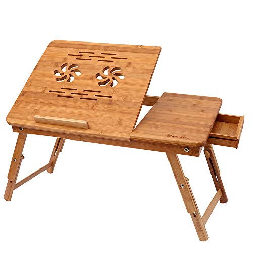 Product Cover Bamboo Laptop Desk, Adjustable Portable Breakfast Serving Bed Tray with Tilting Top Drawer for Surfing Reading Writing Eating