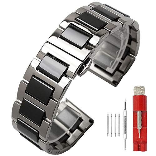 Product Cover Luxury Black White Blue Green Brown Pink Ceramic Watch Band Stainless Steel Watch Bracelets Deployment Clasp Metal Watch Strap for Men Women 14mm 16mm 18mm 20mm 22mm