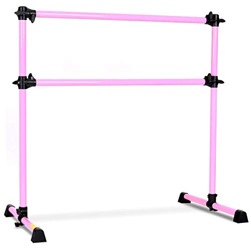 Product Cover GOFLAME Ballet Barre Portable Double Freestanding Ballet Barre Adjustable Portable Heavy Duty Dancing Stretching Ballet for Home,Dance Barre, Fitness Ballet Bar (Pink)