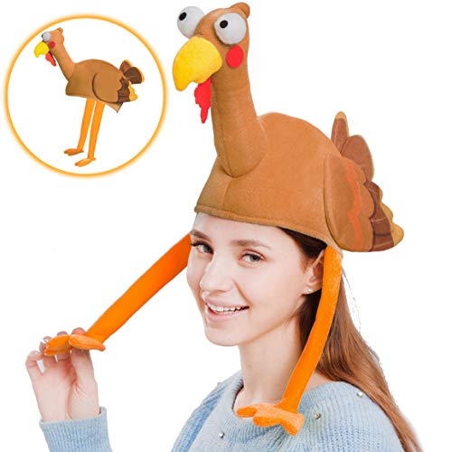 Product Cover Plush Turkey Gobbler Hat with Long Neck for Happy Thanksgiving Party Costume, Outfit and Dress